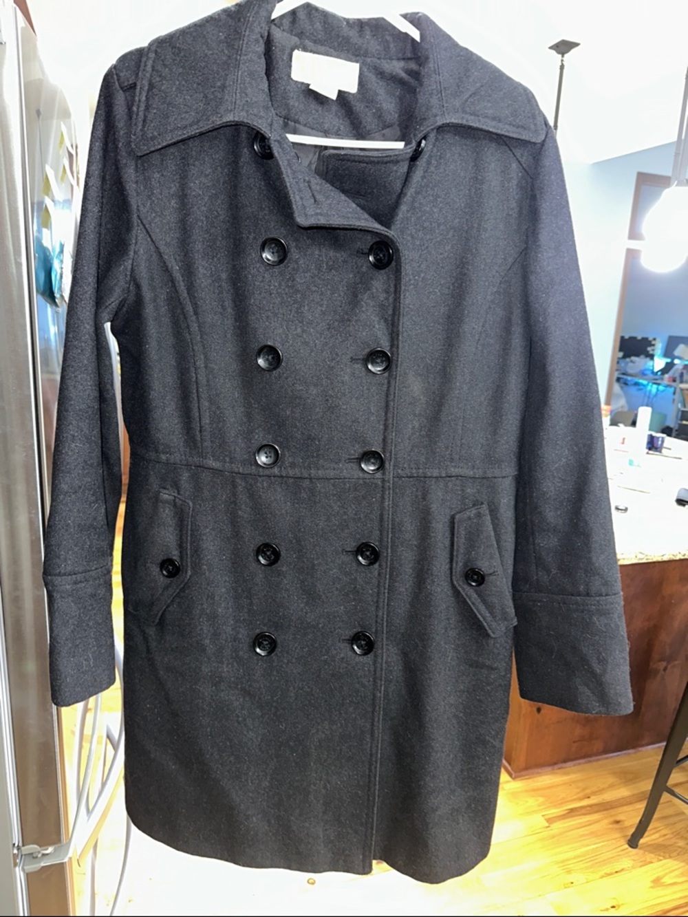 Michael Kors Black Double-Breasted Wool Pea Coat
